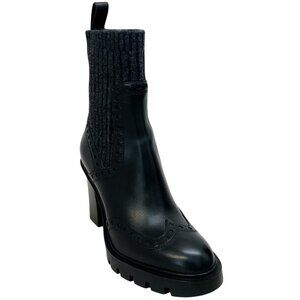 Santoni Black Leather Ferric Wing Tip Sock Booties